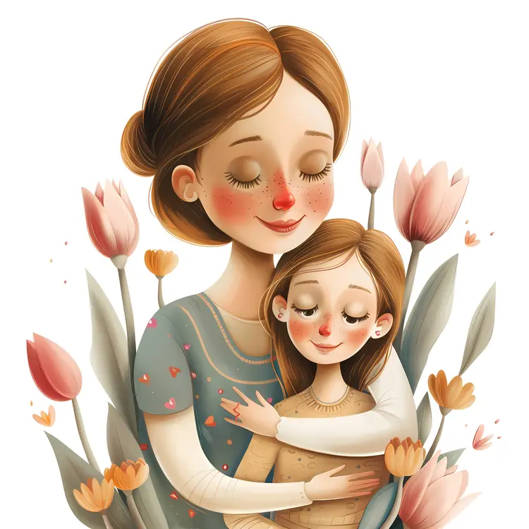 Mother and Daughter with Tulips