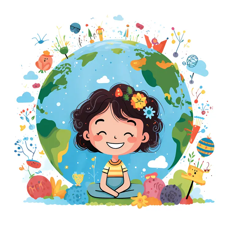 Happy Child with Globe Illustration