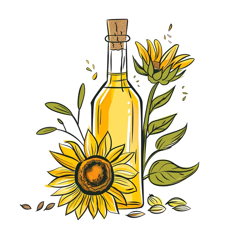 Illustration of Sunflower Oil Bottle with Sunflower