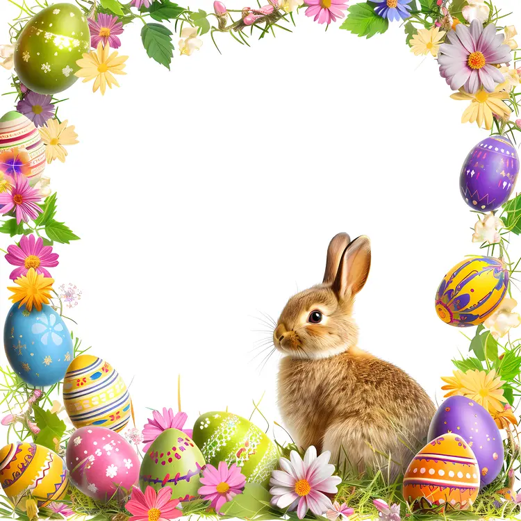 Easter Bunny and Eggs with Floral Decorations