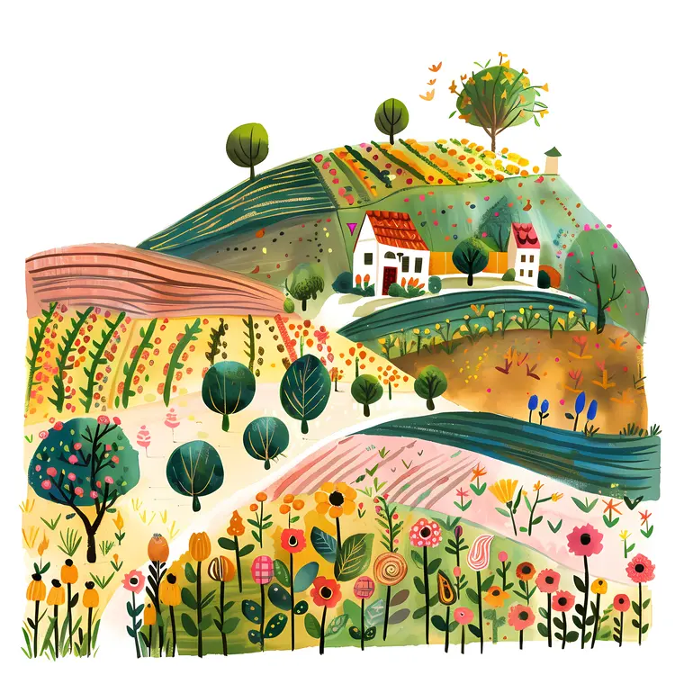 Cute Countryside House with Fields and Trees
