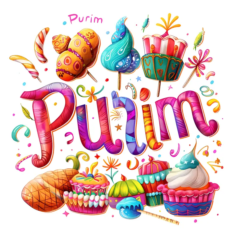 Festive Purim with Colorful Sweets and Decorations