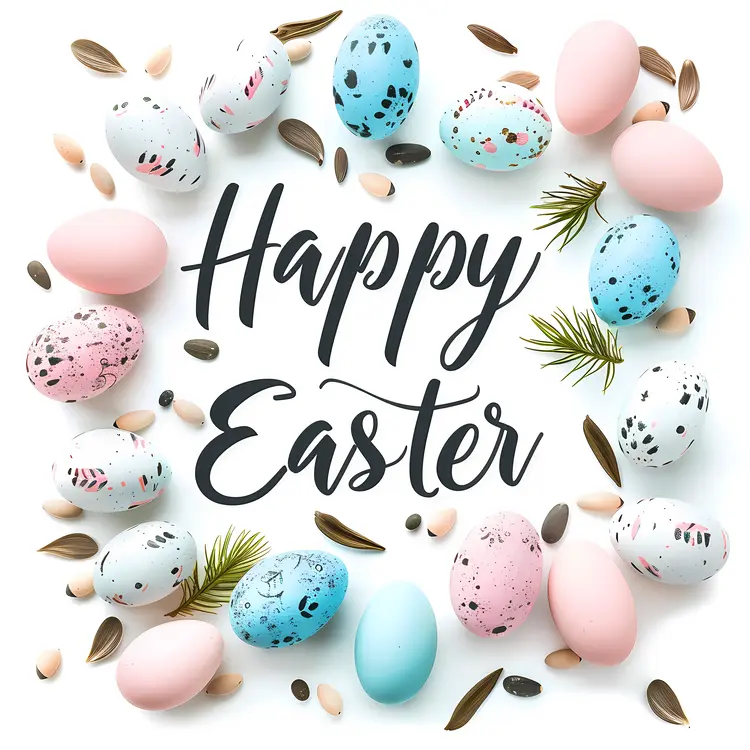 Happy Easter Text with Colorful Eggs