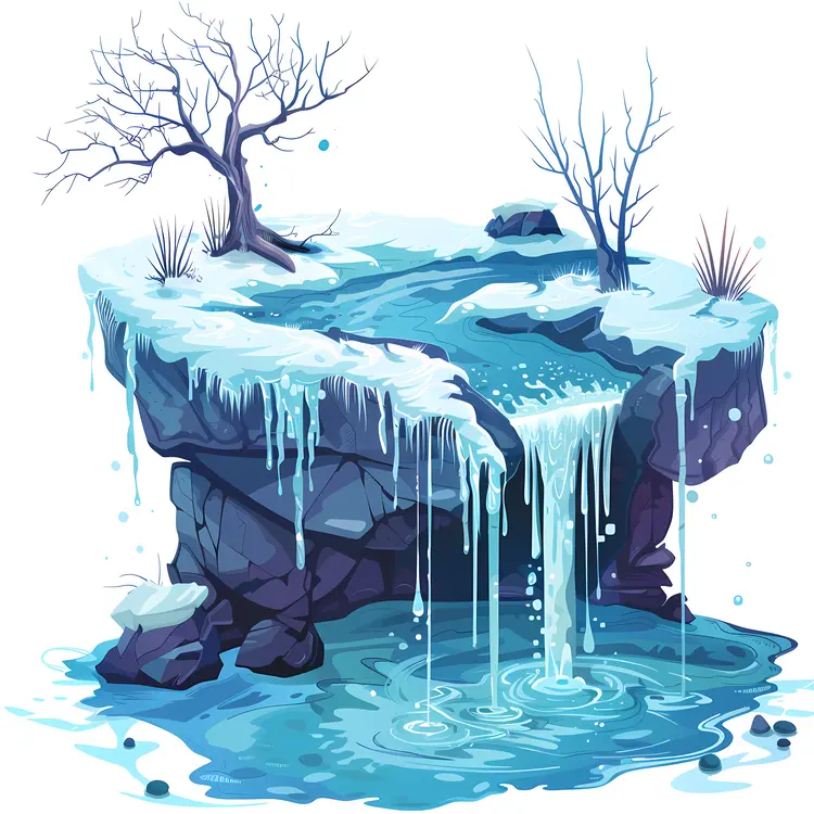 Frozen Waterfall in a Winter Landscape