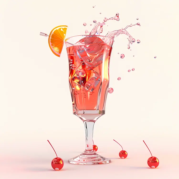 Red Drink Splashing with Orange and Cherries
