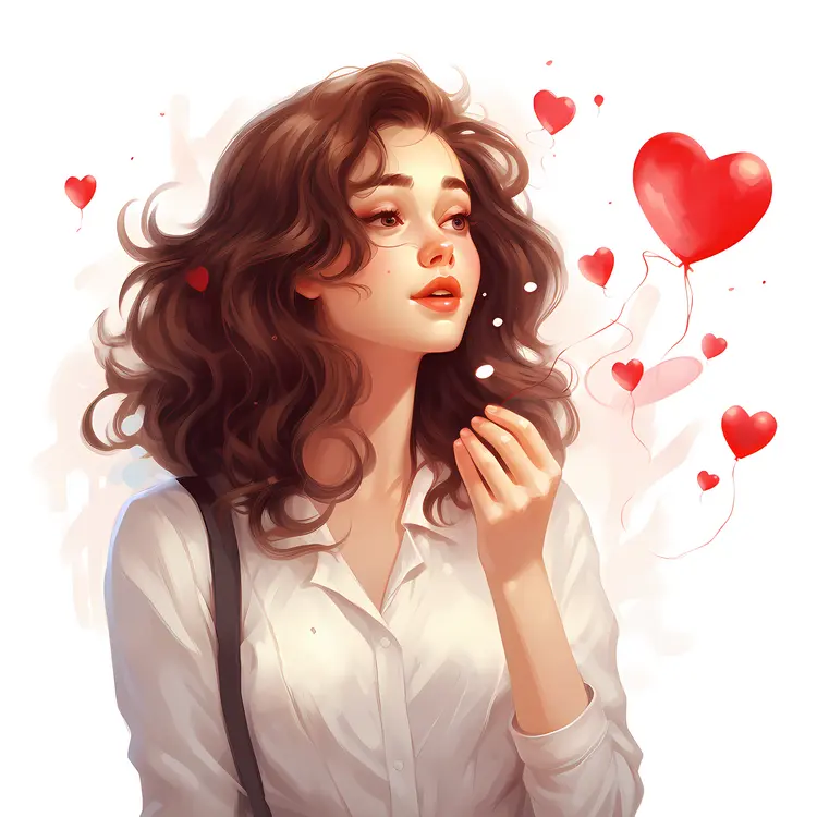 Thoughtful Woman with Hearts