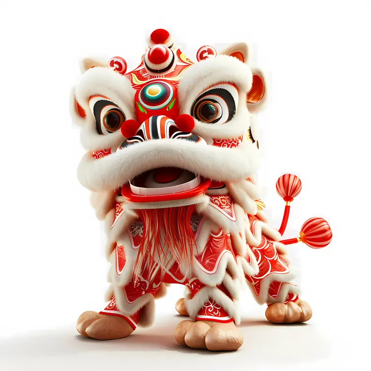 Red and White Lion Dance Costume for Chinese New Year