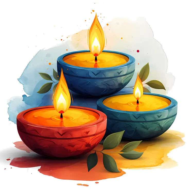 Colorful Candles in Decorative Bowls