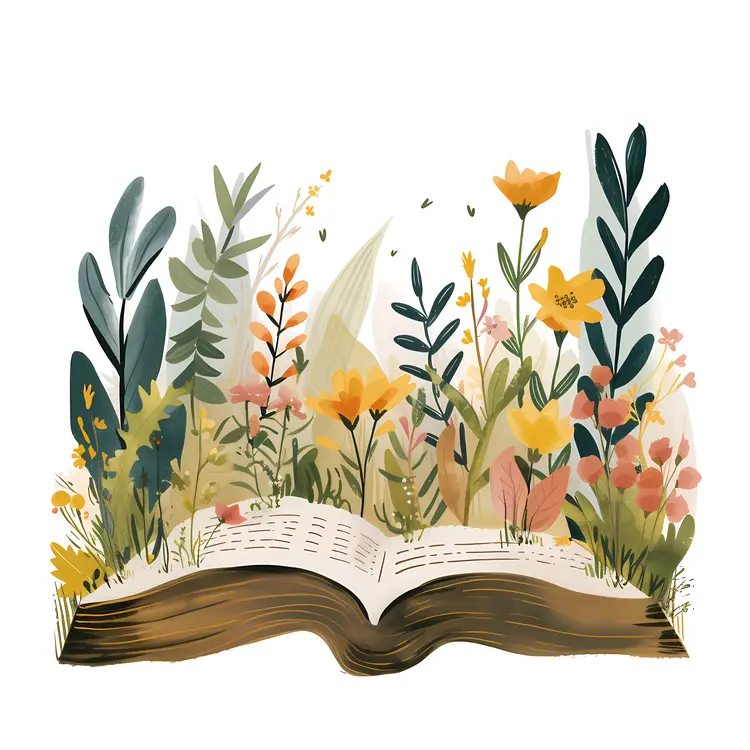 Open Book with Flowers Growing