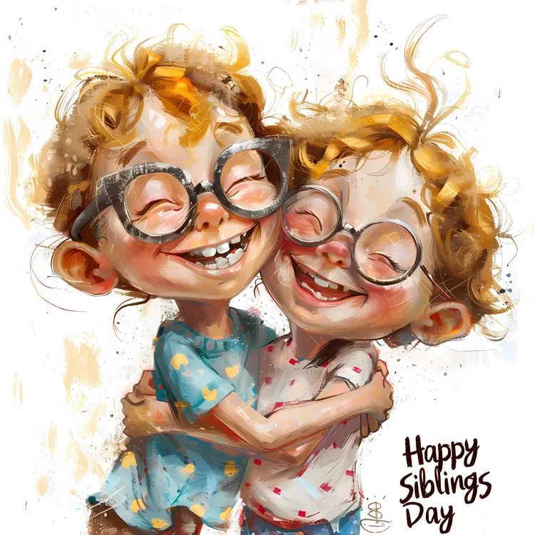 Happy Siblings Day Cartoon Illustration with Two Kids Hugging