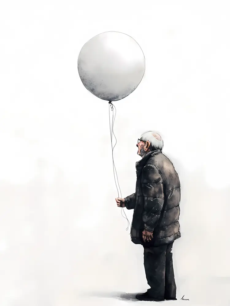 Illustration of Elderly Man with White Balloon