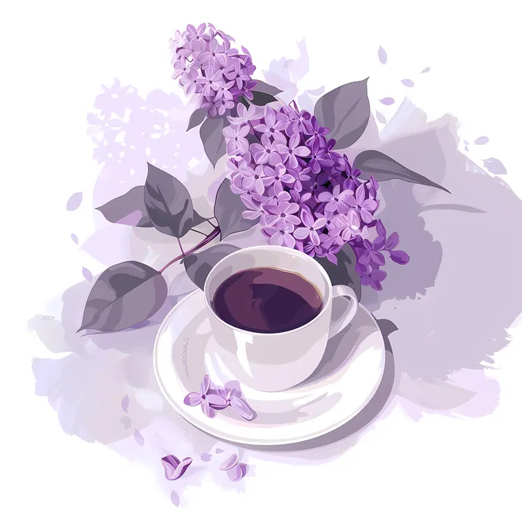 Coffee Cup with Lilac Flowers