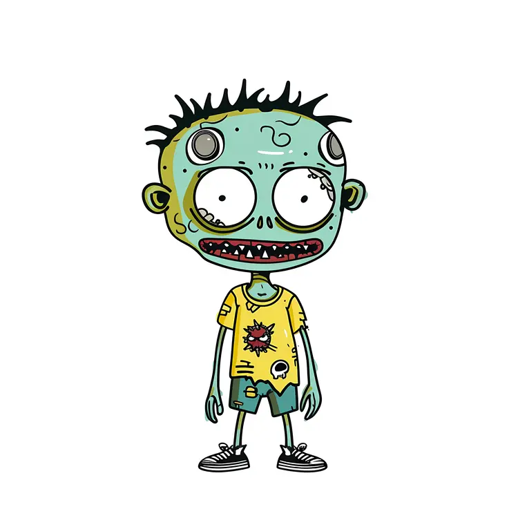 Green Zombie Cartoon Character with Spiky Hair