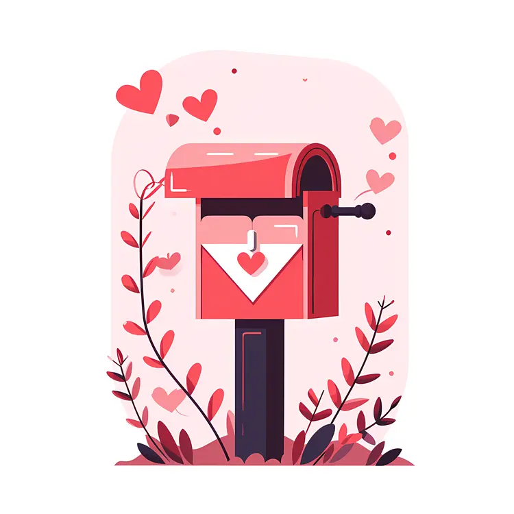Red Mailbox with Hearts and Love Letter