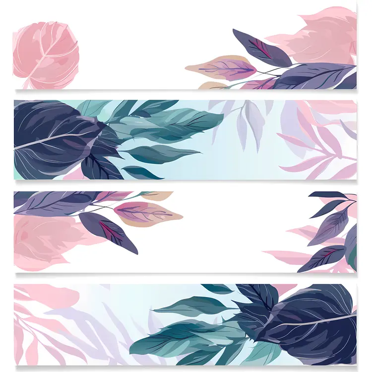 Colorful Floral Banners with Leaves