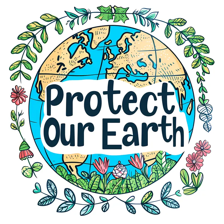 Protect Our Earth Illustration with Floral Elements