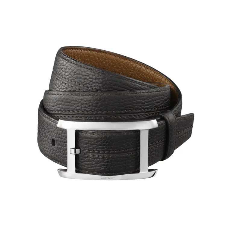 Black Leather Belt with Silver Buckle