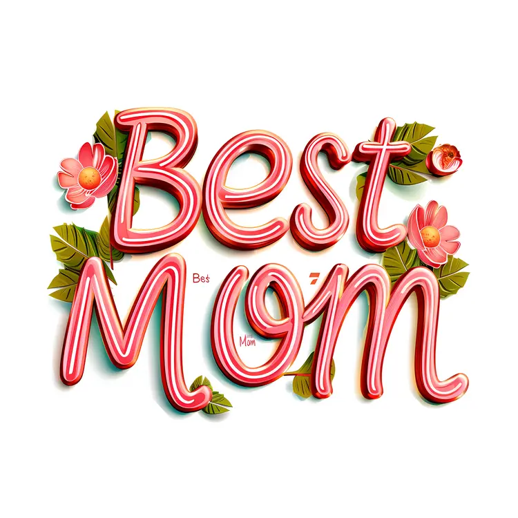 Pink Best Mom Text with Flowers