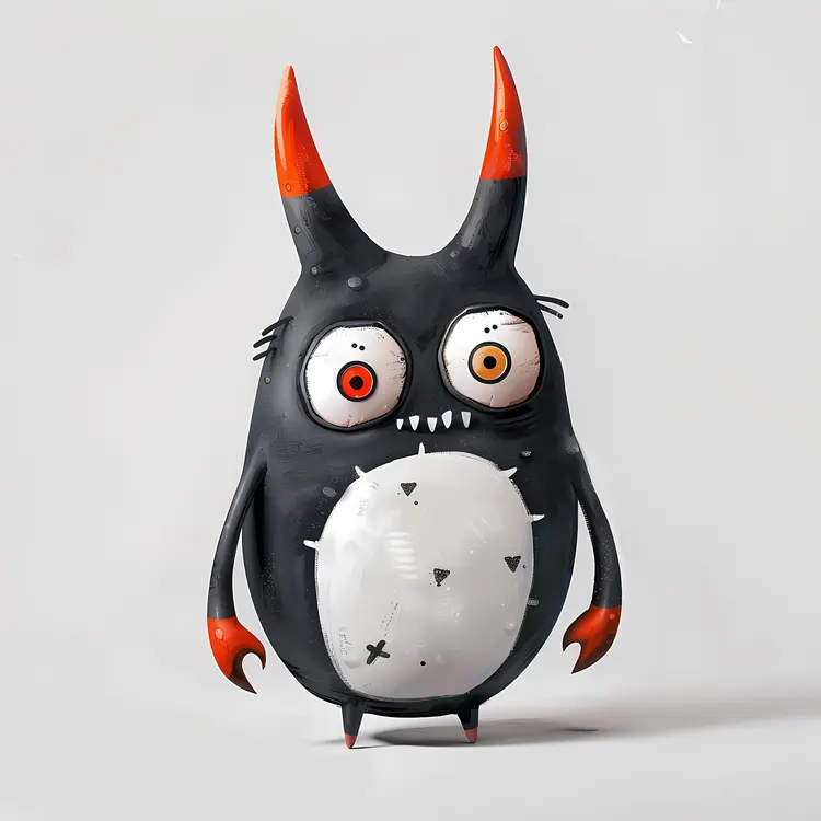 Black Monster with Red Horns and Big Eyes