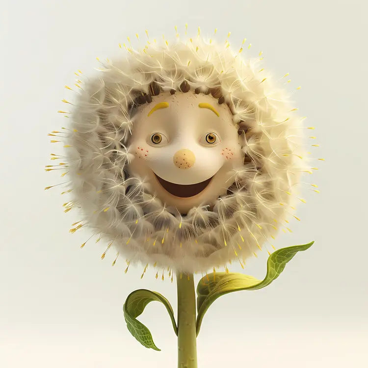 Cute Dandelion Character with a Happy Face