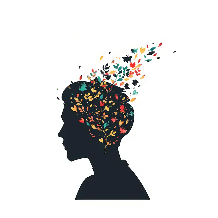 Floral Silhouette with Colorful Flowers and Leaves