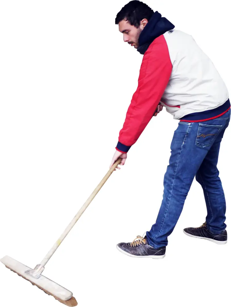 Man Sweeping with Broom