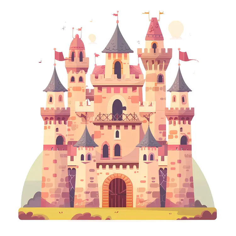 Large Pink Stone Castle with Flags