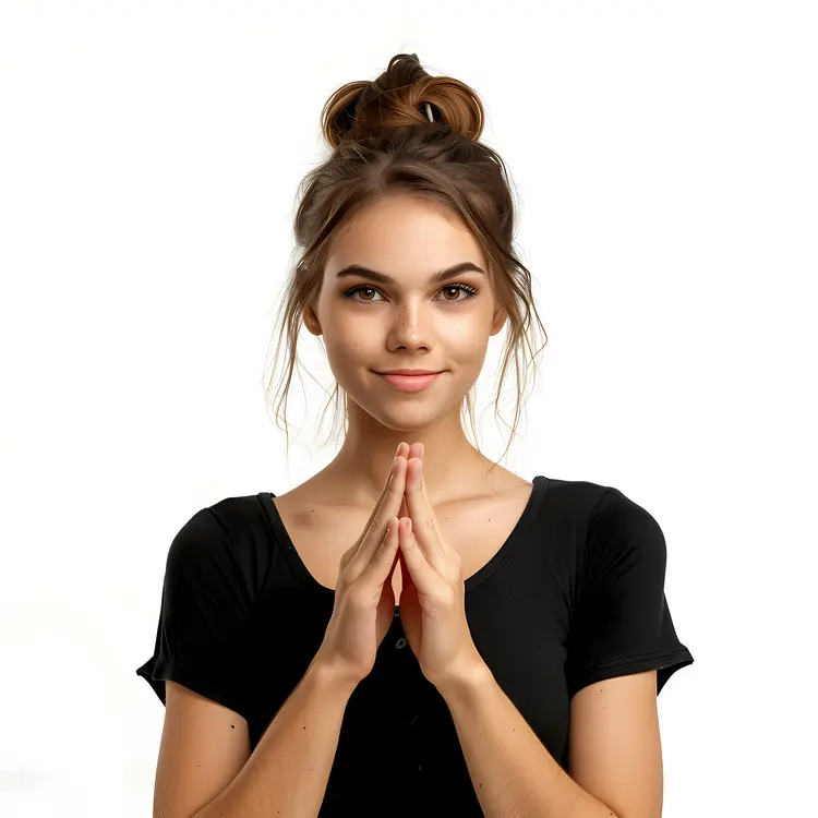Girl in Black Shirt with Hands Together