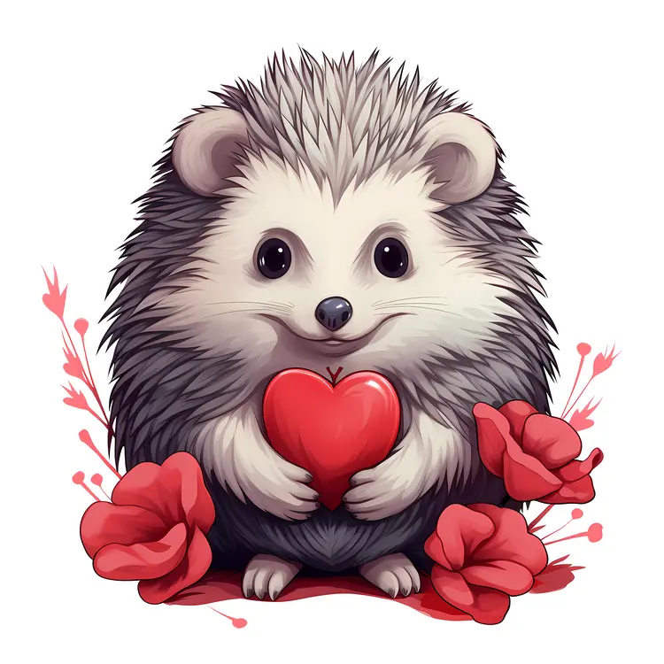 Cute Hedgehog Holding a Heart