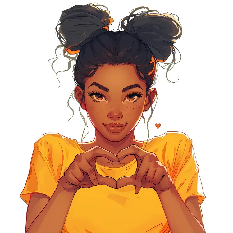 Illustration of Girl Making Heart Gesture