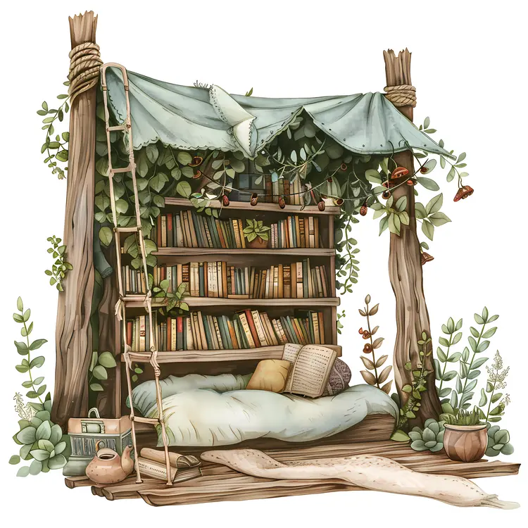 Cozy reading nook with books