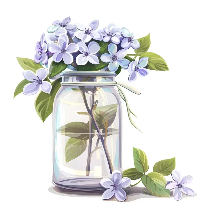 Charming Floral Illustration with Purple Flowers in a Jar