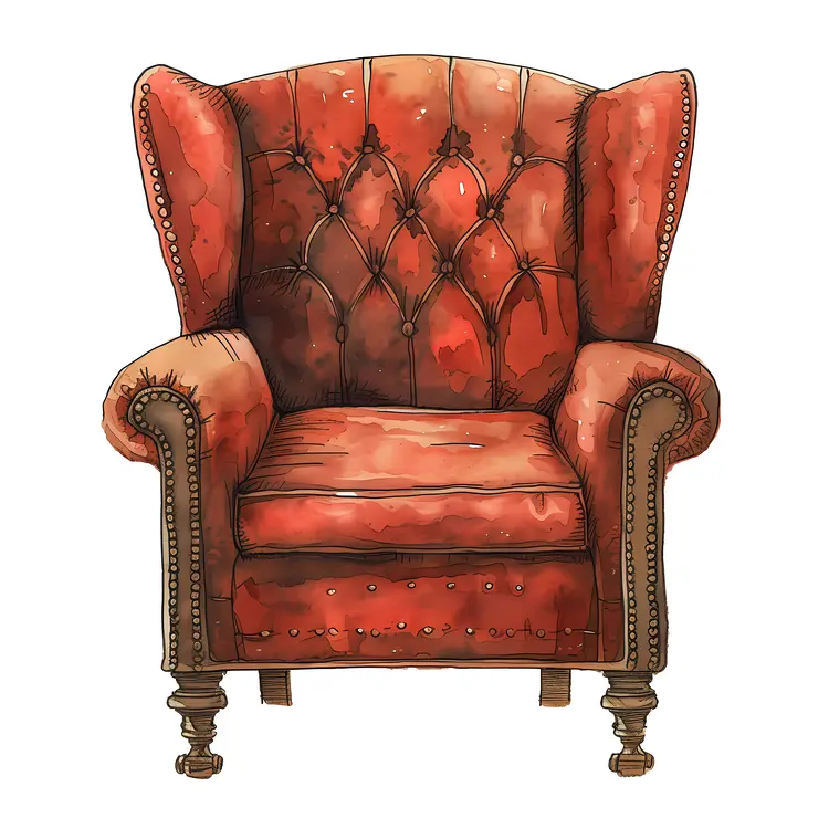 Vintage Red Armchair with Wooden Legs