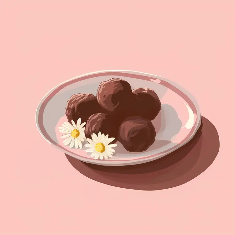 Brown Balls on a Plate with Flowers