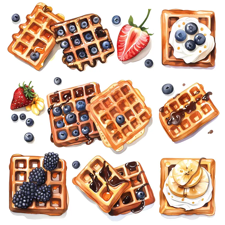 Assorted Waffles with Fresh Berries and Toppings