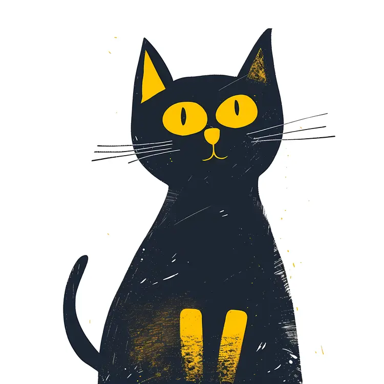 Black Cat with Yellow Eyes Illustration