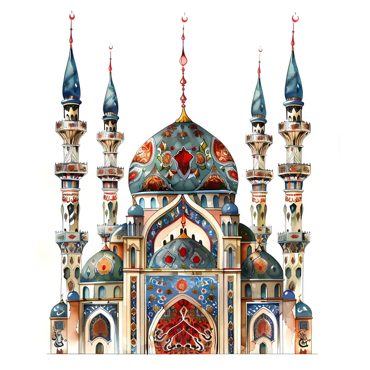 Ornate Mosque with Multiple Minarets