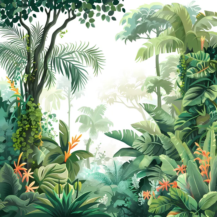 Bright Jungle with Various Plants
