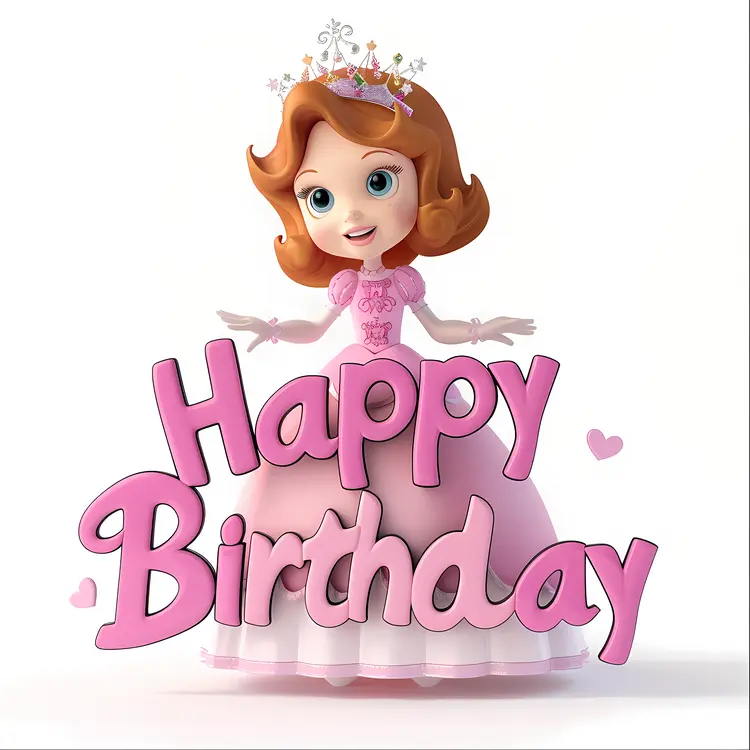 Princess in Pink Dress with Happy Birthday Sign