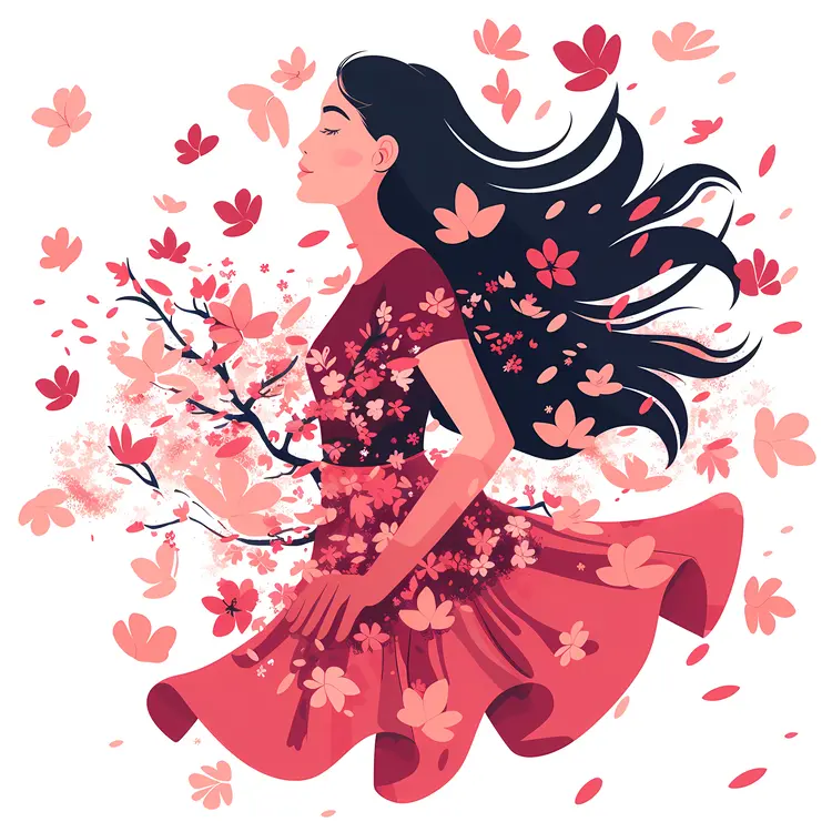 Woman in Floral Dress Illustration