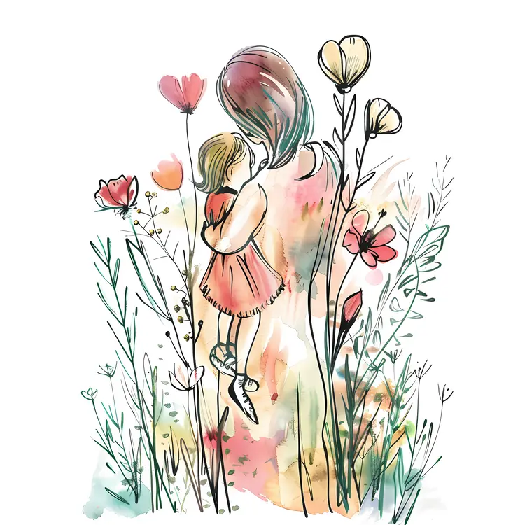 Mother and Child in a Floral Setting