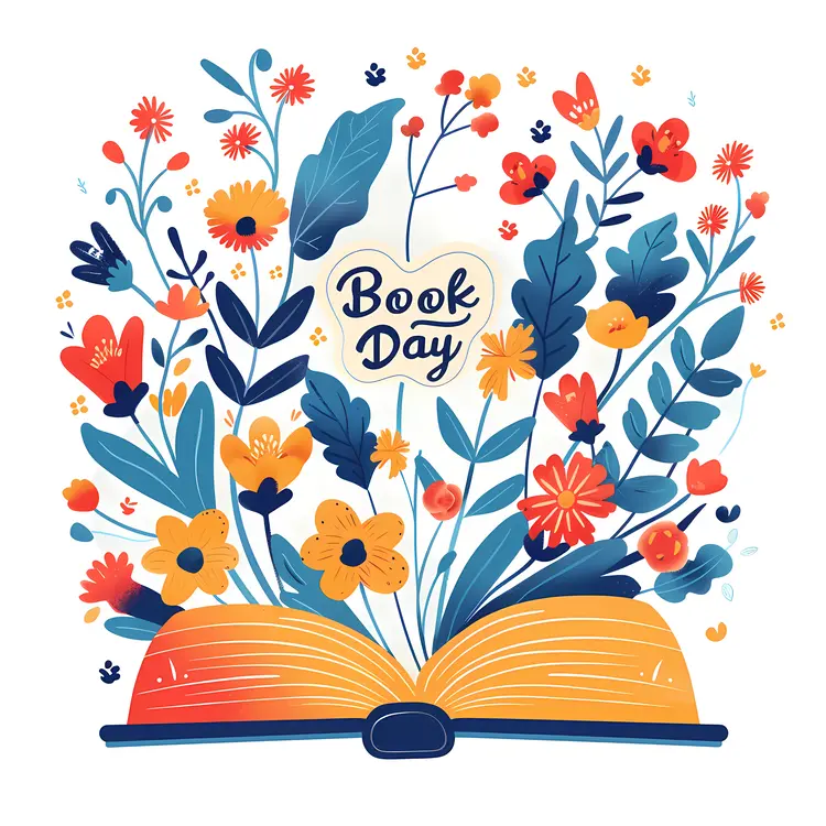 Colorful Flowers Blooming from Open Book for Book Day