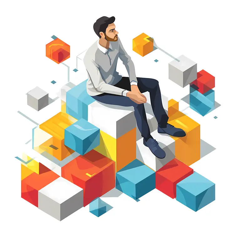 Person Sitting on Colorful Cubes