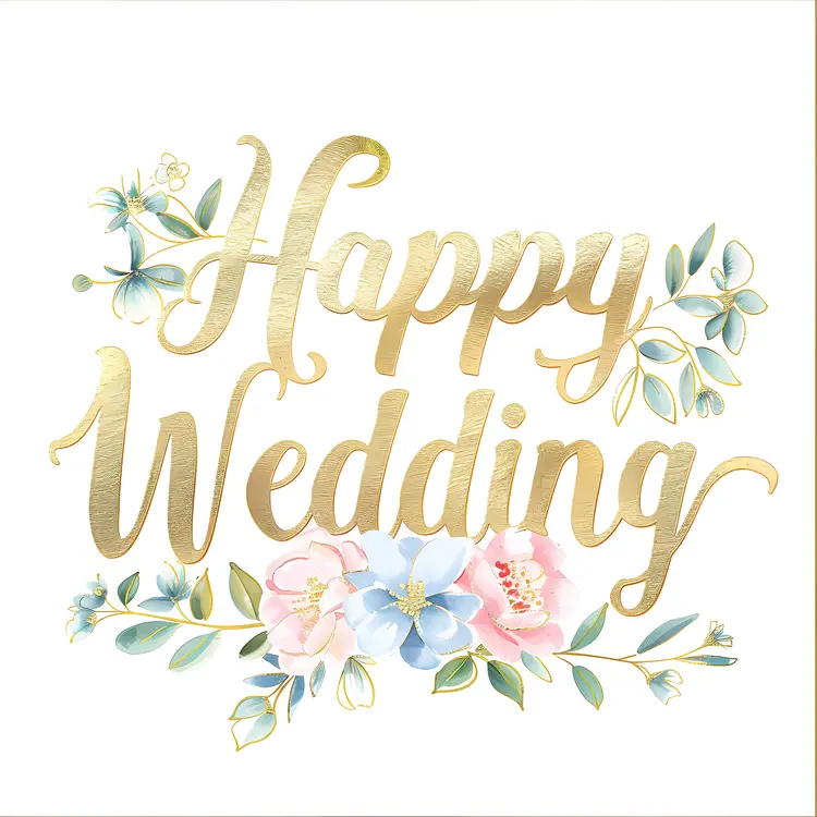 Happy Wedding Balloons with Gold Text