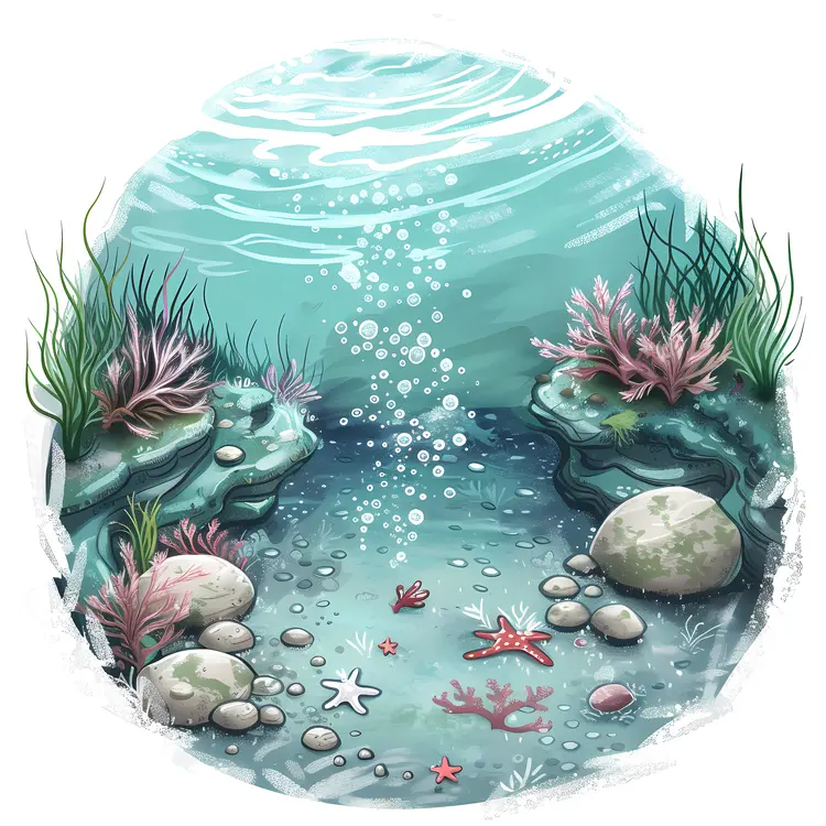 Underwater Scene with Coral and Pebbles