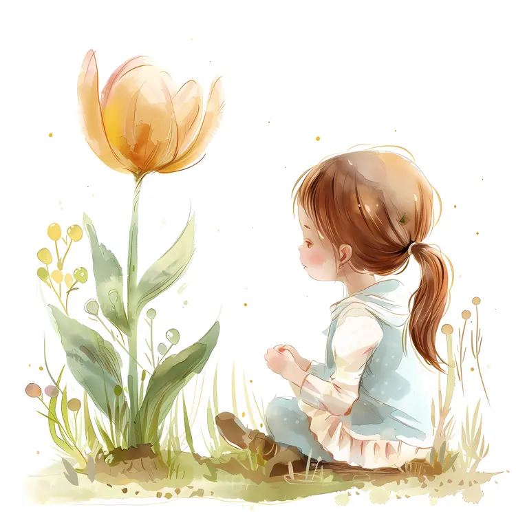 Girl Sitting with a Tulip