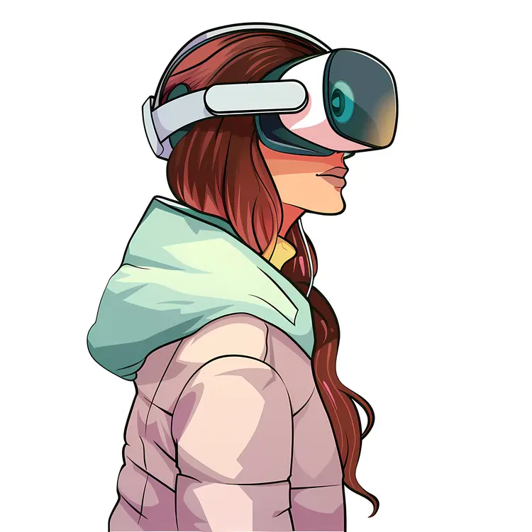 Woman with VR Headset in Winter Outfit