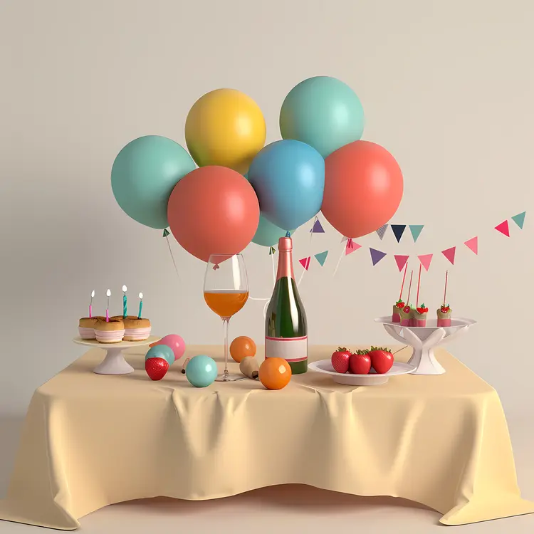 Party Table with Balloons and Cake