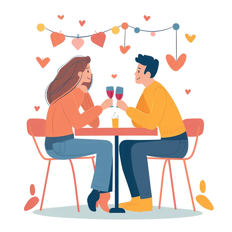 Couple on a Romantic Date with Hearts