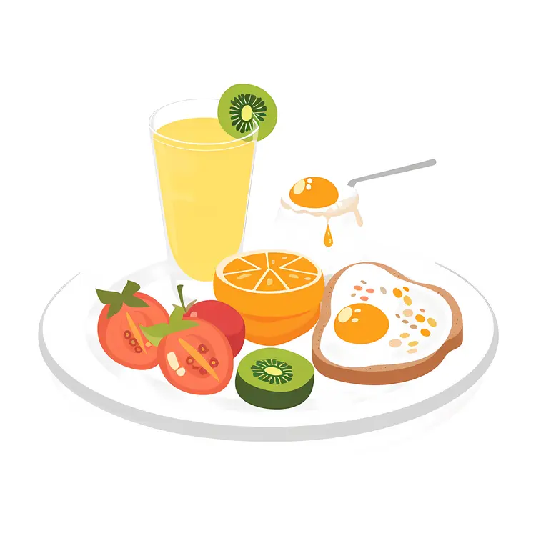 Healthy Breakfast Plate with Juice and Toast